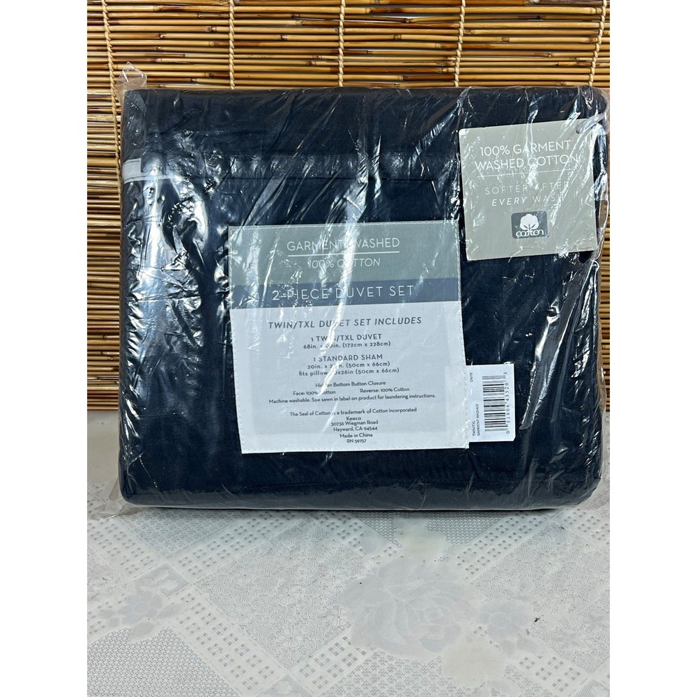 Garment Washed 100% Cotton Twin/Twin XL 2pc Duvet Set black  Solid Buttons